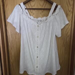 Anthropologie Naif Romantic Feminine Off The Shoulder Eyelet Top White Size 2X